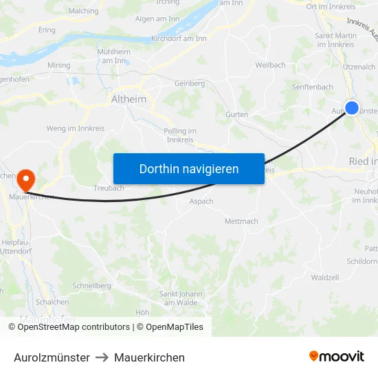 Aurolzmünster to Mauerkirchen map