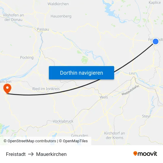 Freistadt to Mauerkirchen map
