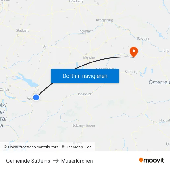 Gemeinde Satteins to Mauerkirchen map