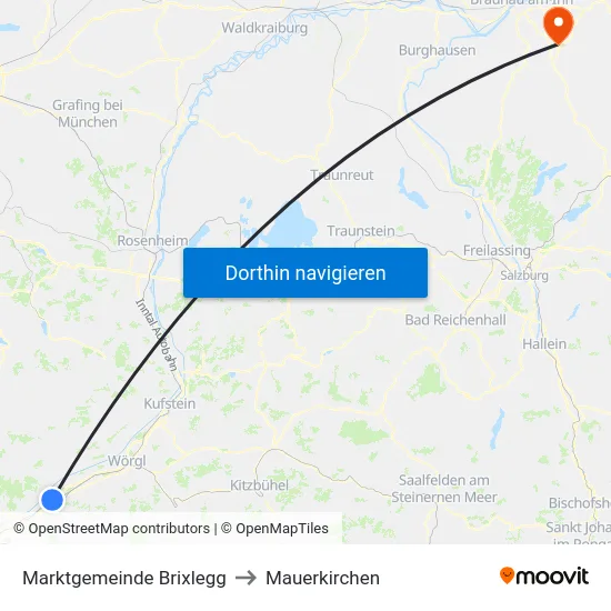 Marktgemeinde Brixlegg to Mauerkirchen map