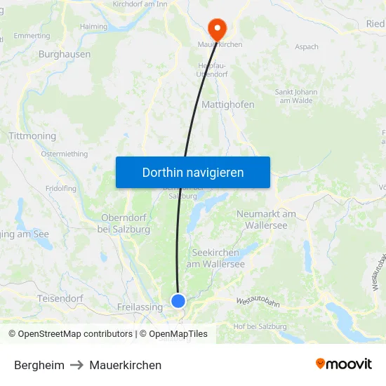 Bergheim to Mauerkirchen map