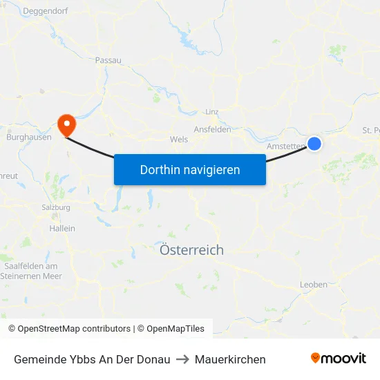 Gemeinde Ybbs An Der Donau to Mauerkirchen map