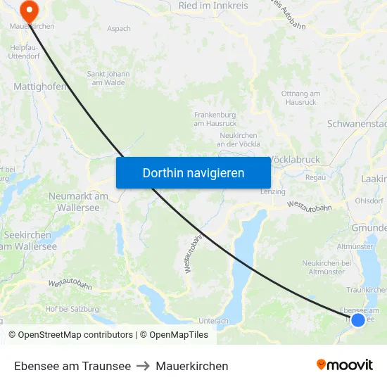 Ebensee am Traunsee to Mauerkirchen map