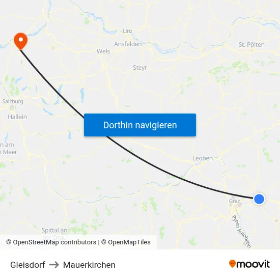 Gleisdorf to Mauerkirchen map