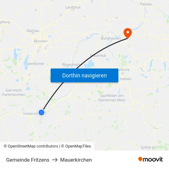 Gemeinde Fritzens to Mauerkirchen map