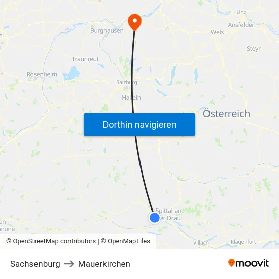 Sachsenburg to Mauerkirchen map