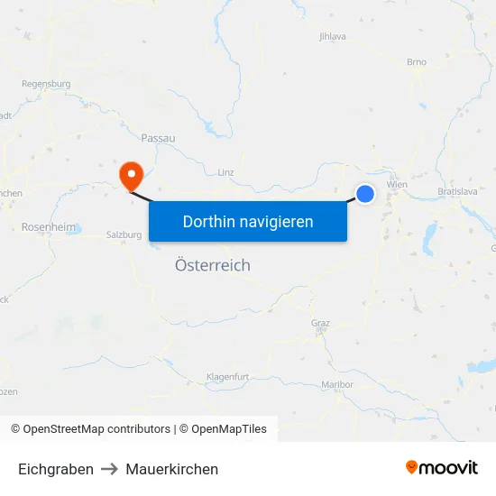 Eichgraben to Mauerkirchen map