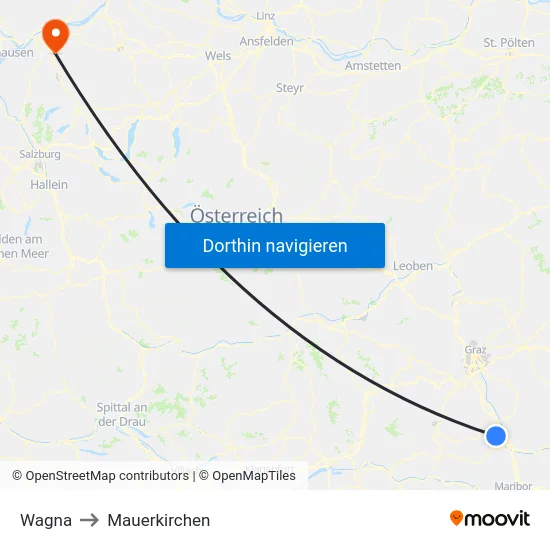 Wagna to Mauerkirchen map