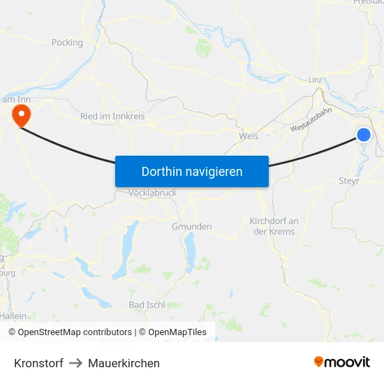 Kronstorf to Mauerkirchen map