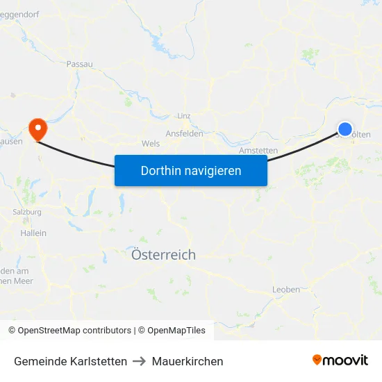 Gemeinde Karlstetten to Mauerkirchen map