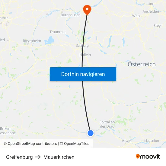 Greifenburg to Mauerkirchen map