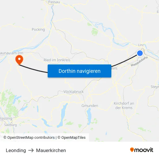 Leonding to Mauerkirchen map