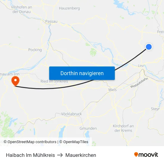 Haibach Im Mühlkreis to Mauerkirchen map