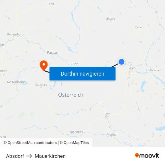 Absdorf to Mauerkirchen map