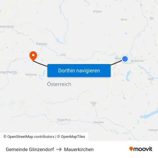 Gemeinde Glinzendorf to Mauerkirchen map