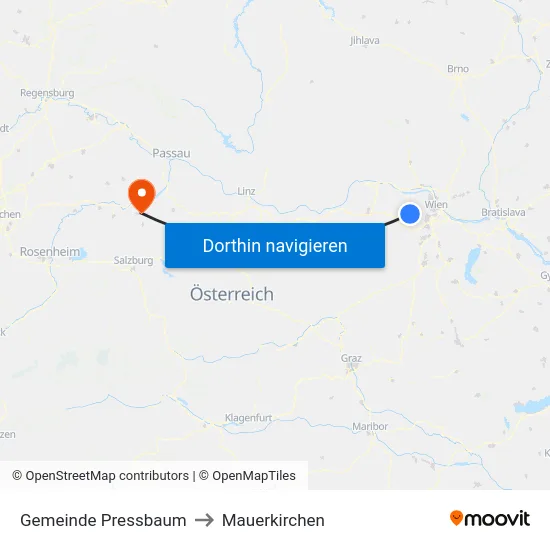Gemeinde Pressbaum to Mauerkirchen map