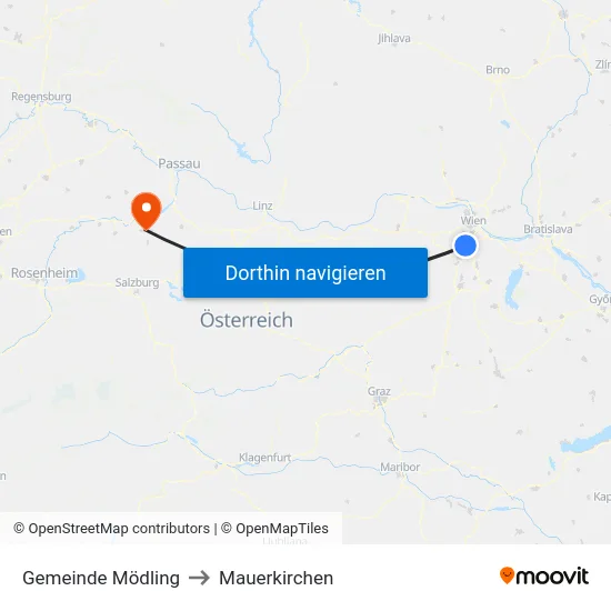 Gemeinde Mödling to Mauerkirchen map