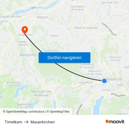 Timelkam to Mauerkirchen map