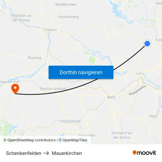 Schenkenfelden to Mauerkirchen map