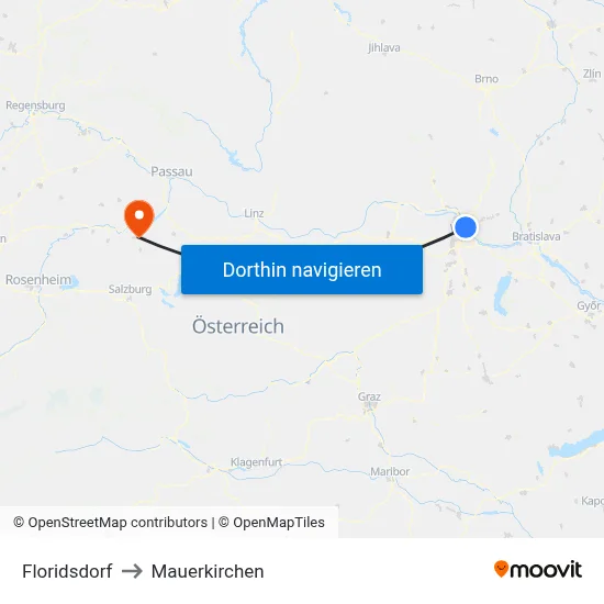 Floridsdorf to Mauerkirchen map