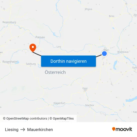 Liesing to Mauerkirchen map