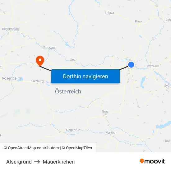 Alsergrund to Mauerkirchen map