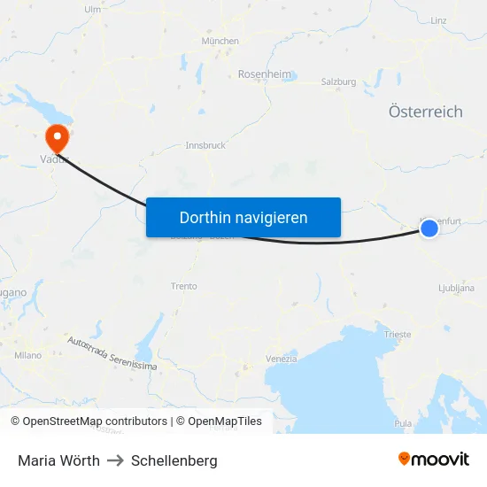 Maria Wörth to Schellenberg map