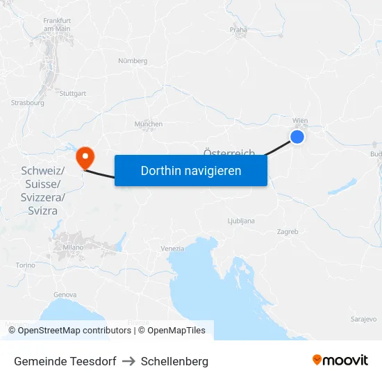 Gemeinde Teesdorf to Schellenberg map