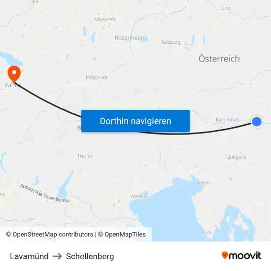 Lavamünd to Schellenberg map