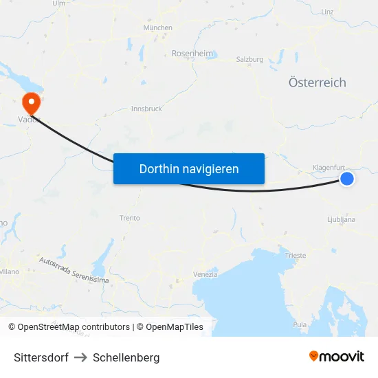 Sittersdorf to Schellenberg map