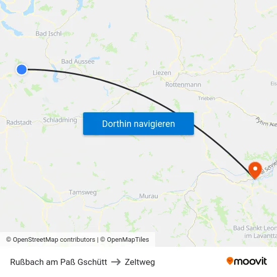 Rußbach am Paß Gschütt to Zeltweg map