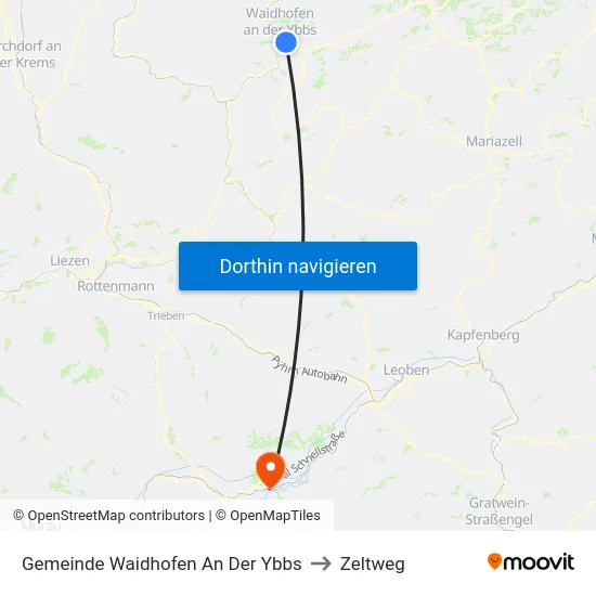 Gemeinde Waidhofen An Der Ybbs to Zeltweg map
