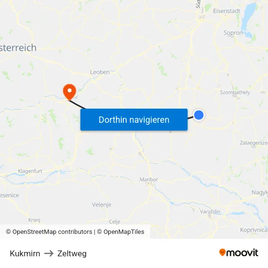 Kukmirn to Zeltweg map