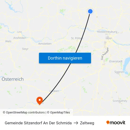Gemeinde Sitzendorf An Der Schmida to Zeltweg map