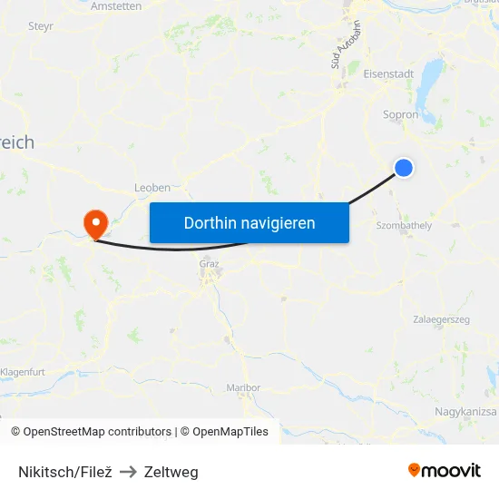 Nikitsch/Filež to Zeltweg map