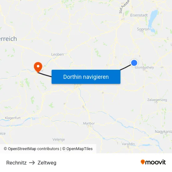 Rechnitz to Zeltweg map