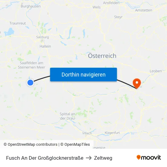 Fusch An Der Großglocknerstraße to Zeltweg map