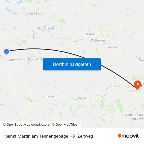 Sankt Martin am Tennengebirge to Zeltweg map