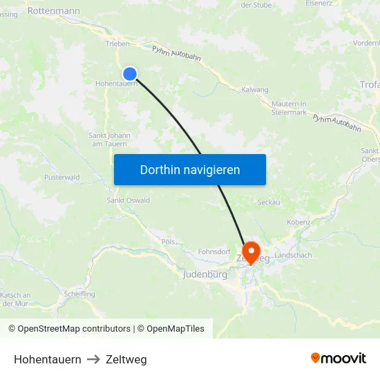 Hohentauern to Zeltweg map