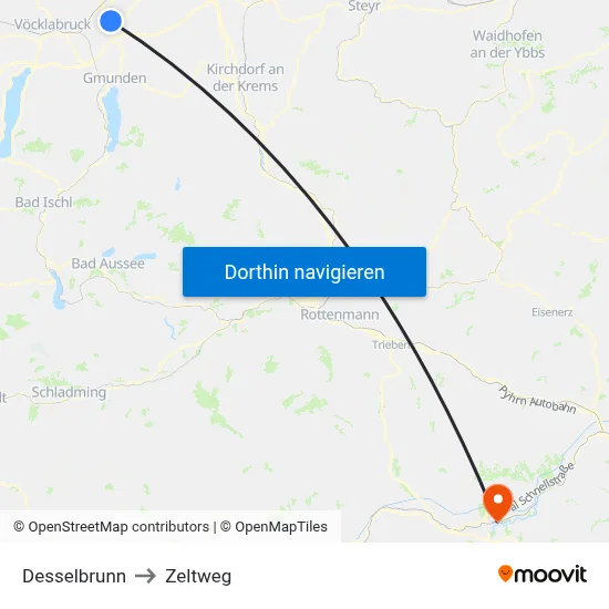 Desselbrunn to Zeltweg map