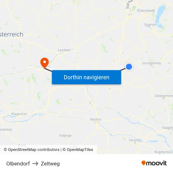 Olbendorf to Zeltweg map