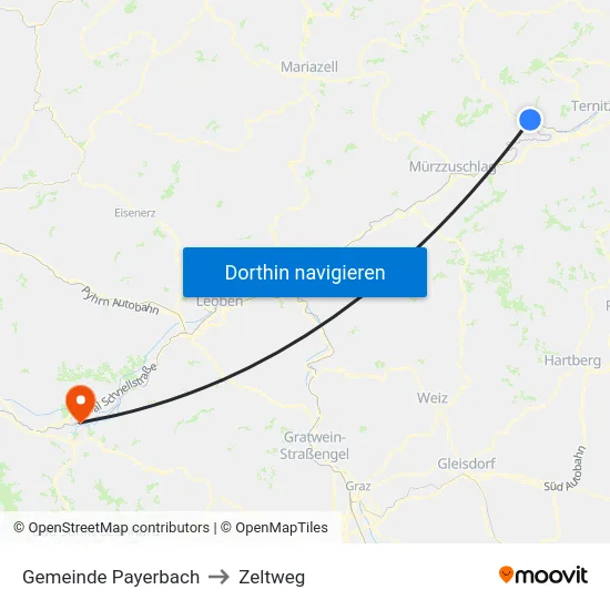 Gemeinde Payerbach to Zeltweg map