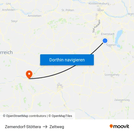 Zemendorf-Stöttera to Zeltweg map