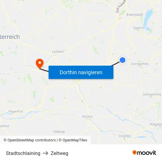 Stadtschlaining to Zeltweg map