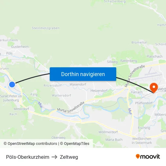 Pöls-Oberkurzheim to Zeltweg map