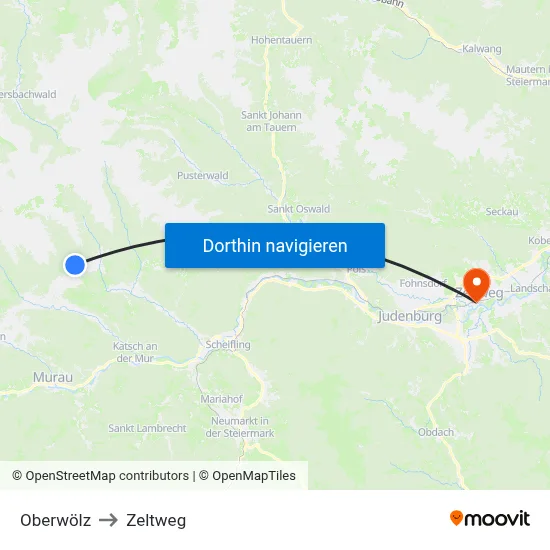 Oberwölz to Zeltweg map