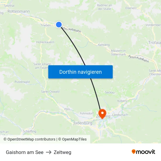 Gaishorn am See to Zeltweg map