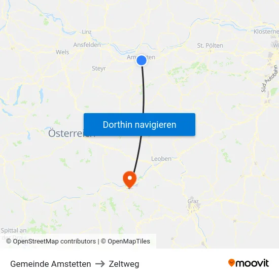 Gemeinde Amstetten to Zeltweg map
