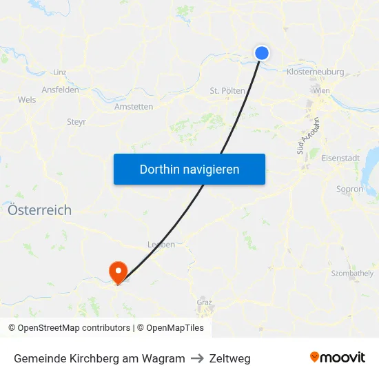 Gemeinde Kirchberg am Wagram to Zeltweg map