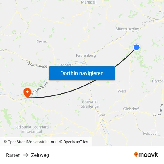 Ratten to Zeltweg map